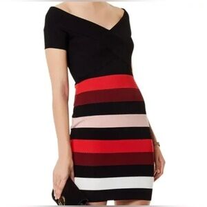 Karen Millen Black and Red Striped Mini Dress